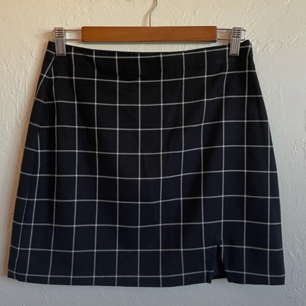 NWT Abercrombie Windowpane Side Slit Mini skirt- black